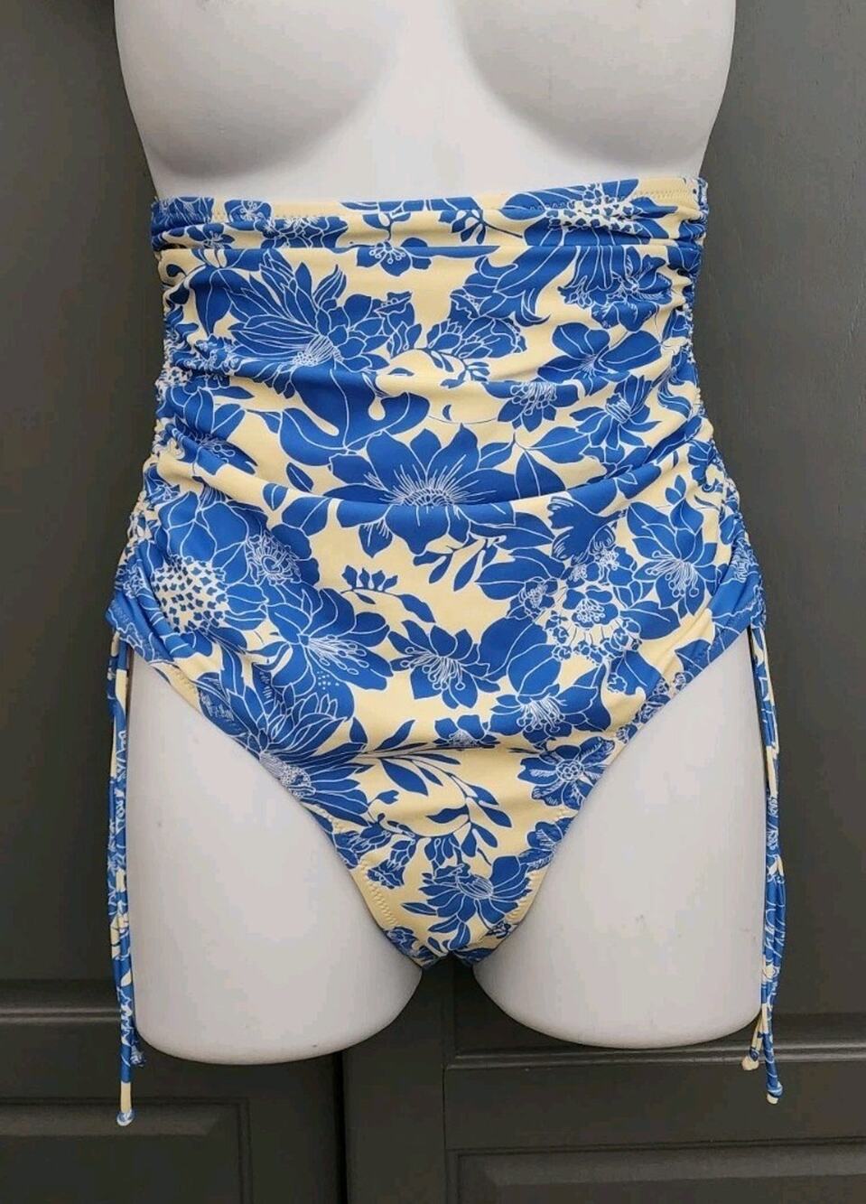 J. CREW New RUCHED High Waist BIKINI BOTTOM Botanical Print Sz Medium SWIMSUIT
